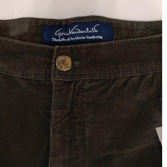 Gloria Vanderbilt Green Corduroy Mid Rise Straight Leg Embroidered Pants 24W - Picture 3 of 14